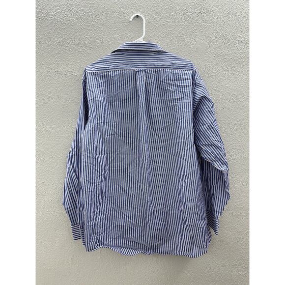 Izod Mens Shirt Size 17.5 34/35 Blue Striped Regular Fit Long Sleeve Button Up - Picture 7 of 11